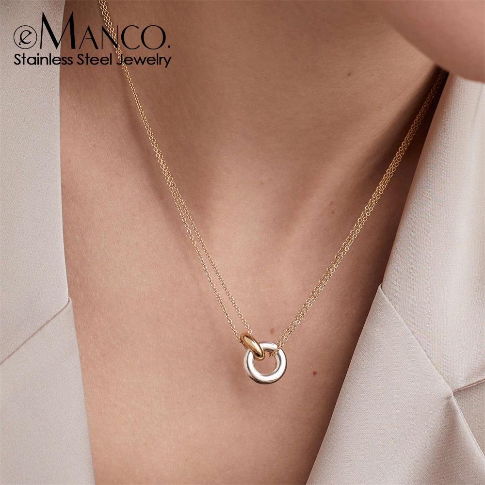 Birth Flower Necklace - EMANCO 스테인리스 스틸 투톤 펜던트 여성용