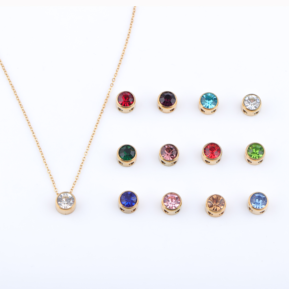 Birth Flower Necklace - 스테인리스 스틸 12 탄생석 펜던트 목걸이,