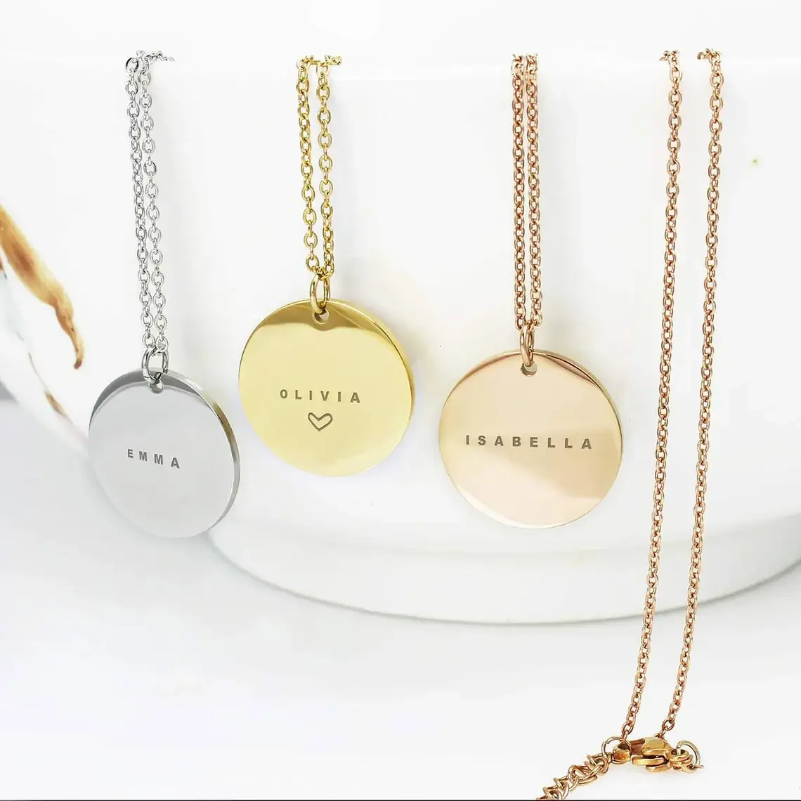 Birth Flower Necklace - 사용자 정의 새겨진 이름 날짜 스테인레스